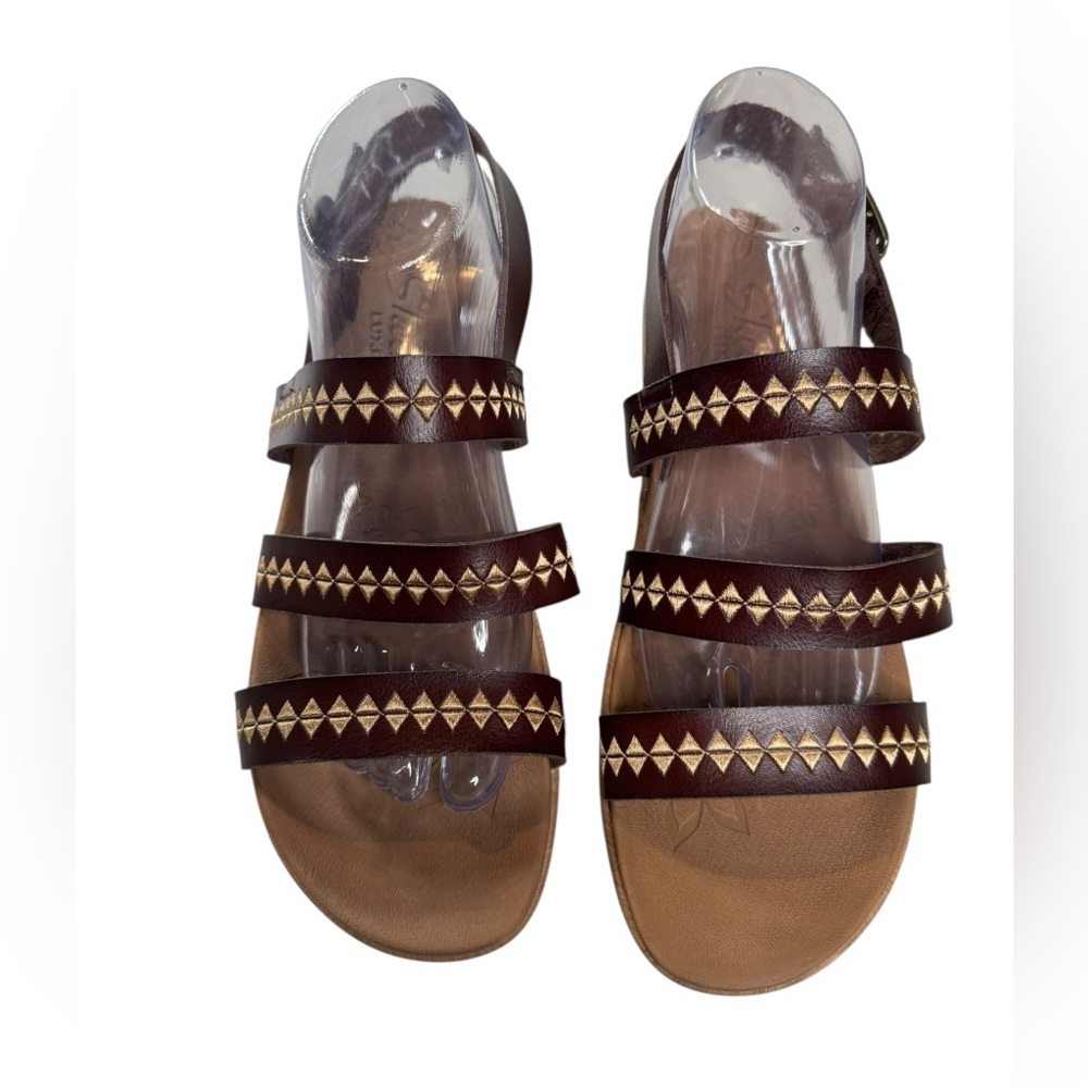 Skechers Brown Leather Wedge Sandals 10 Coastal Resort Preppy Y2K Soft Girl - Picture 2 of 8